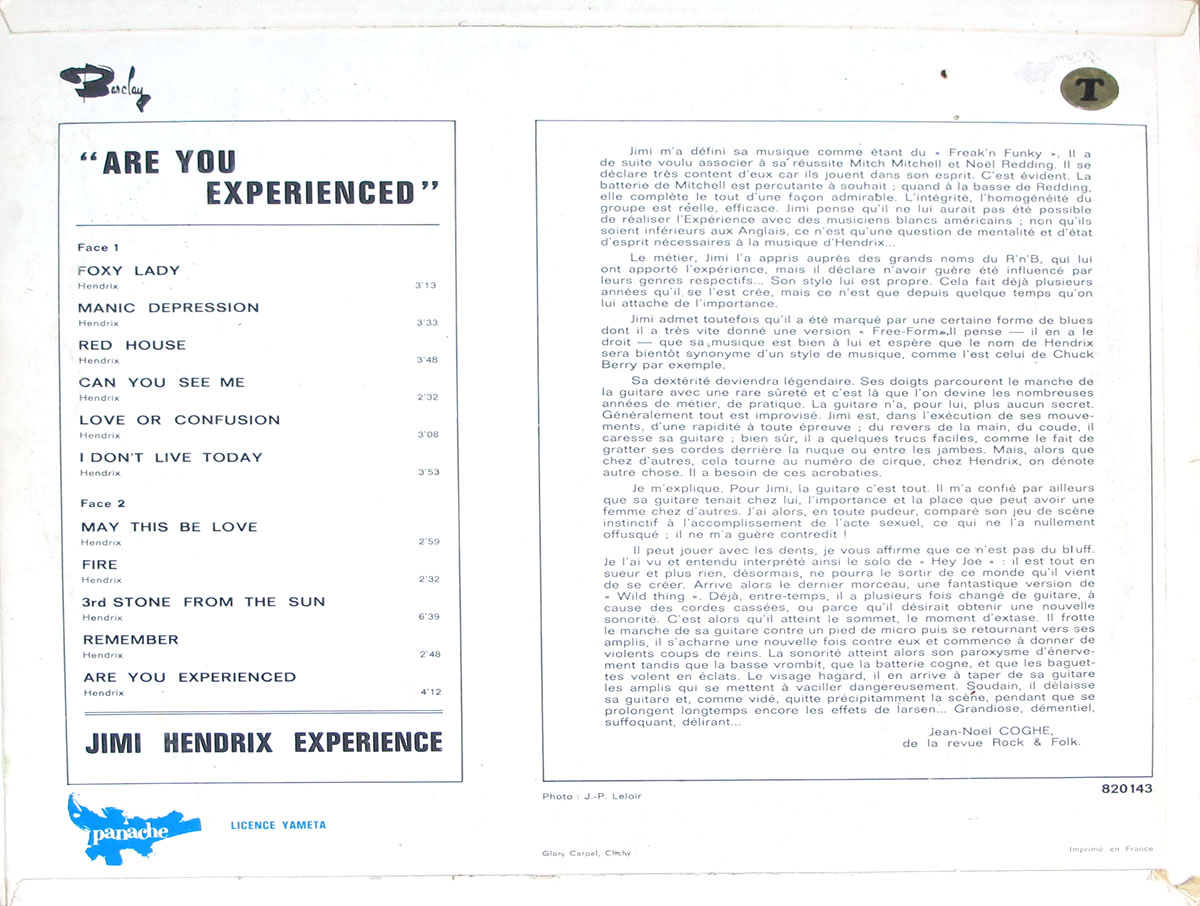 High Resolution Photo of JIMI HENDRIX ARE YOU EXPERIENCED ORIGINAL FRENCH BARCLAY PANACHE  